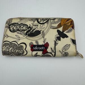 Sakroots Artist Circle Coated Canvas Zip Around Accordian Wallet Peace Nature